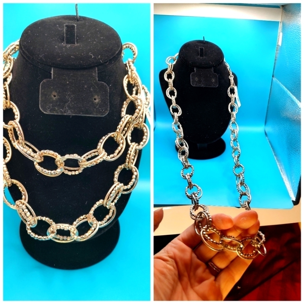 Liz Claiborne Long Silver Chunky Double Link Necklace!